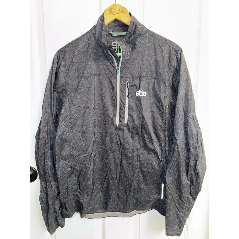 STIO Second Light Windshell Pullover Blue Topographic Pattern Nylon Men's Small